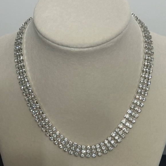 Napier CZ Necklace, With Stretchy CZ Wrist Bracelet & Vintage CZ Brooch-3 Pieces - Picture 9 of 14